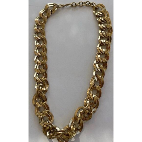 Vintage Monet Gold Tone Chunky Flat Double Curb Link Chain Necklace Signed 20” - Picture 7 of 11